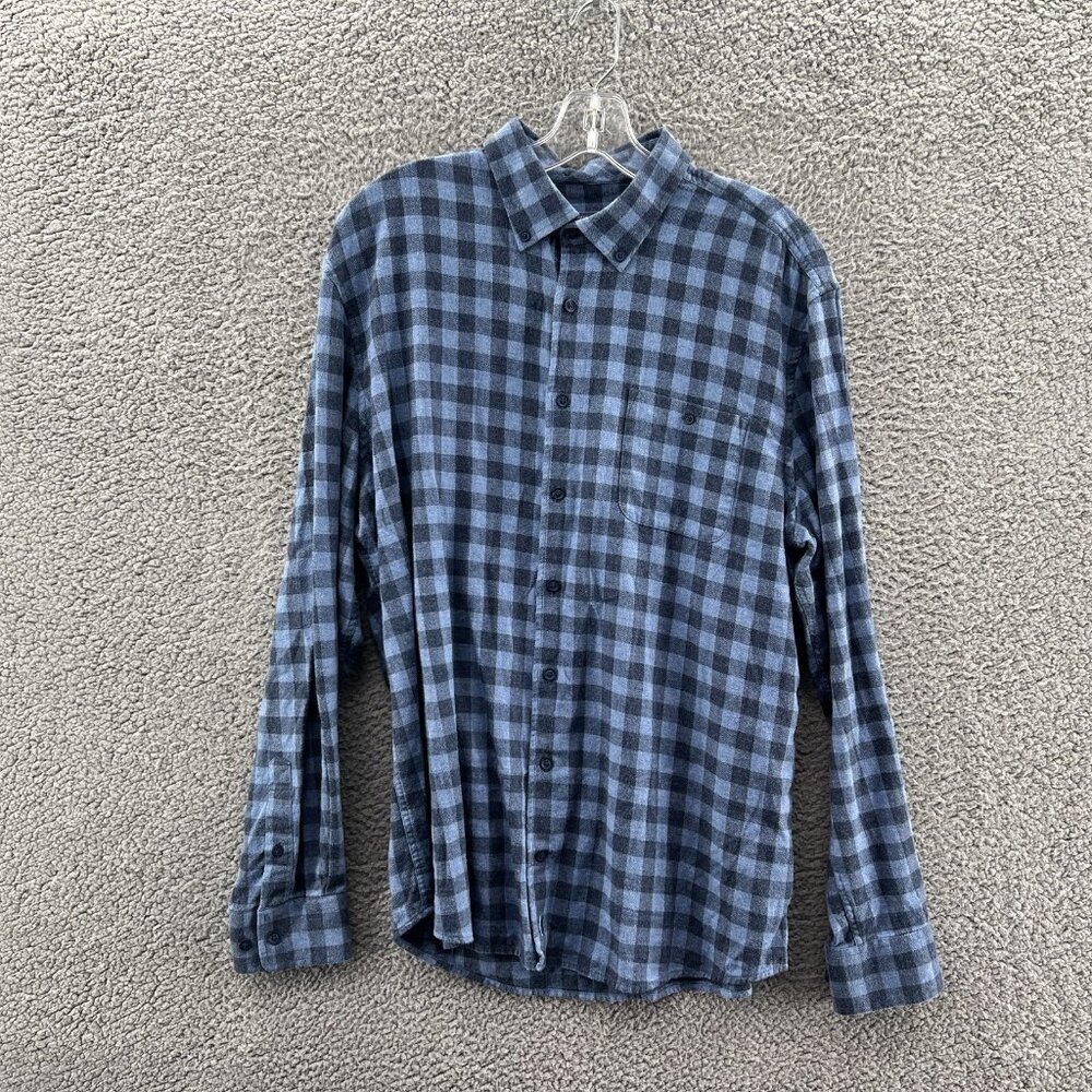 Johnny O Hanging Out Shirt Mens M Long Sleeve Button Blue Plaid Flannel Preppy